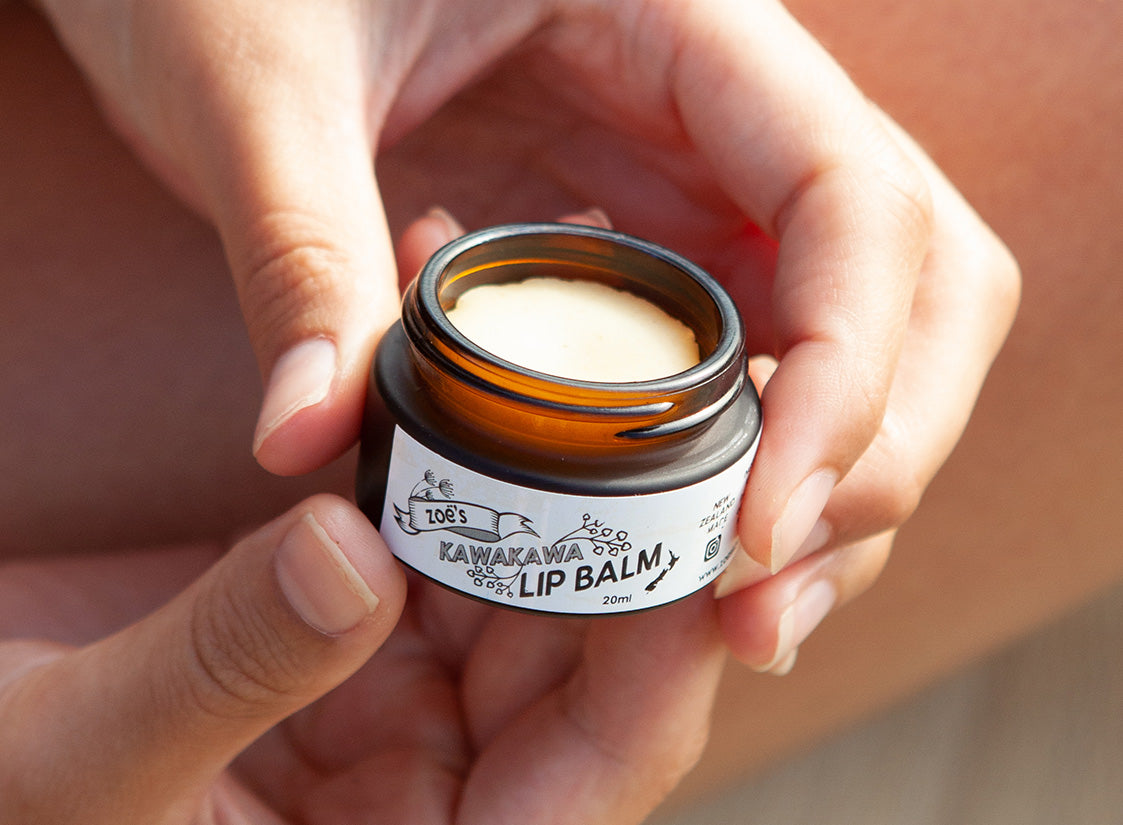 Zoe's Kawakawa Lip Balm, for healing chapped lips