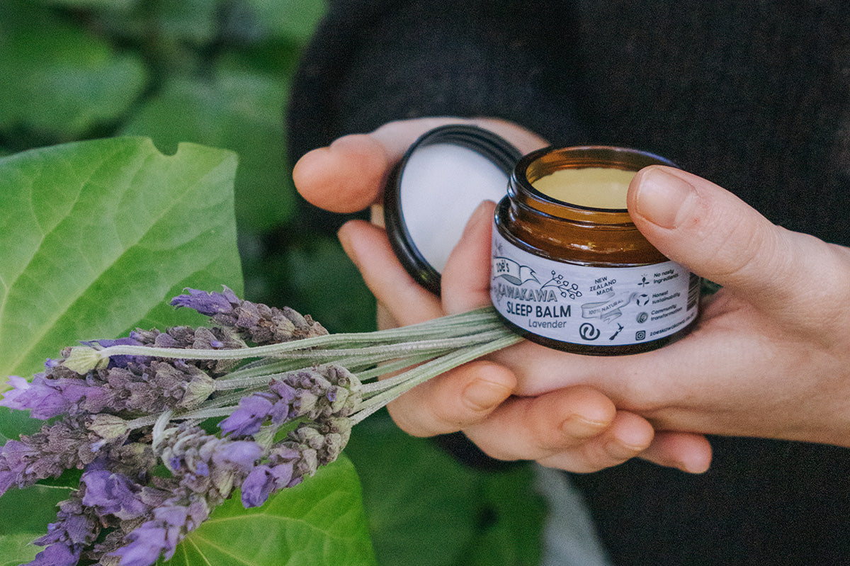 Zoe's Kawakawa Lavender Sleep Balm for aiding sleep and relaxation